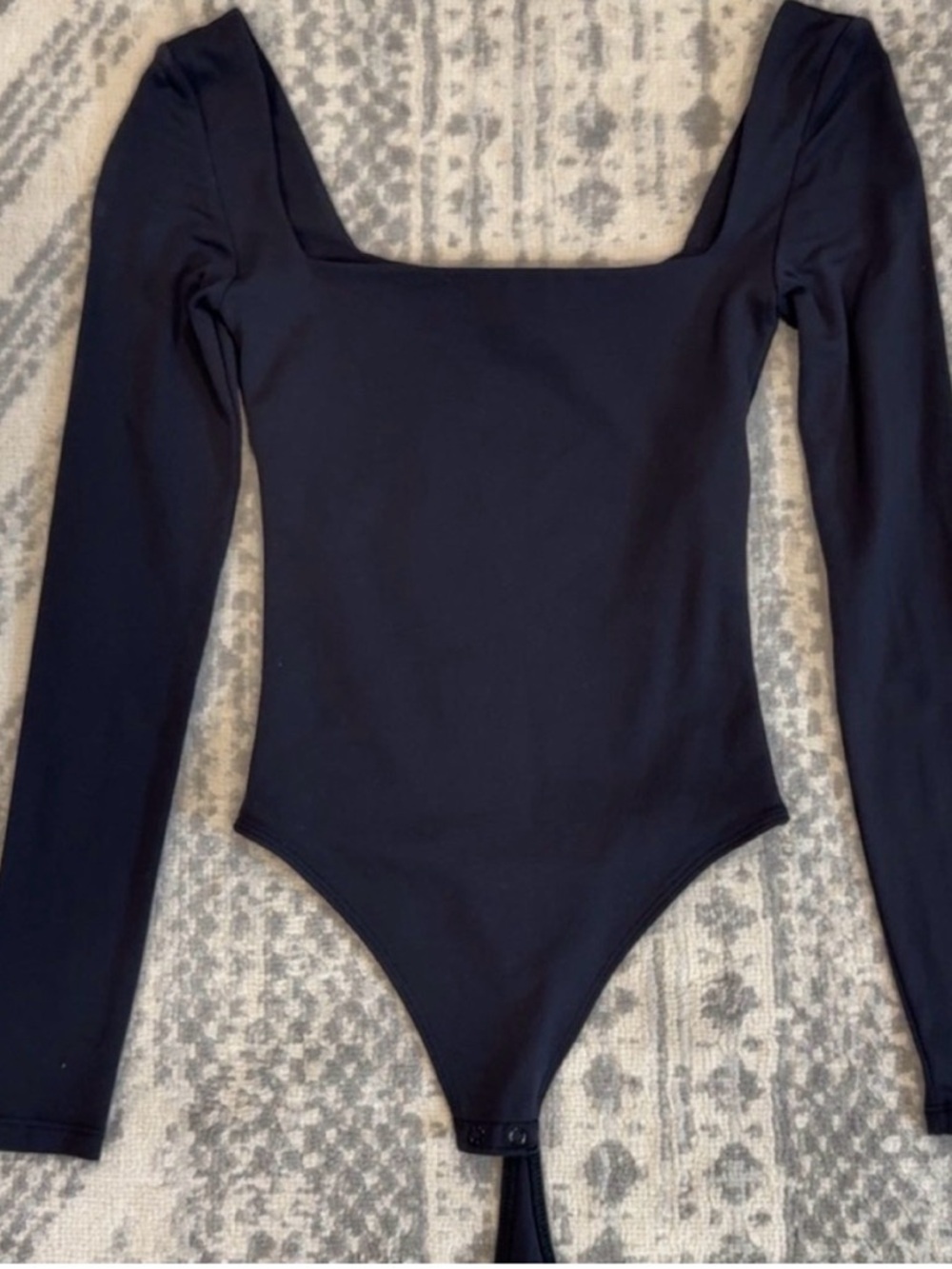 Babaton Black Long-Sleeve Square-Neck Bodysuit
